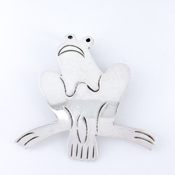 Vintage Mexico Taxco TC-87 Sterling Silver 925 Frog Pin Brooch Pendant - Picture 4 of 9